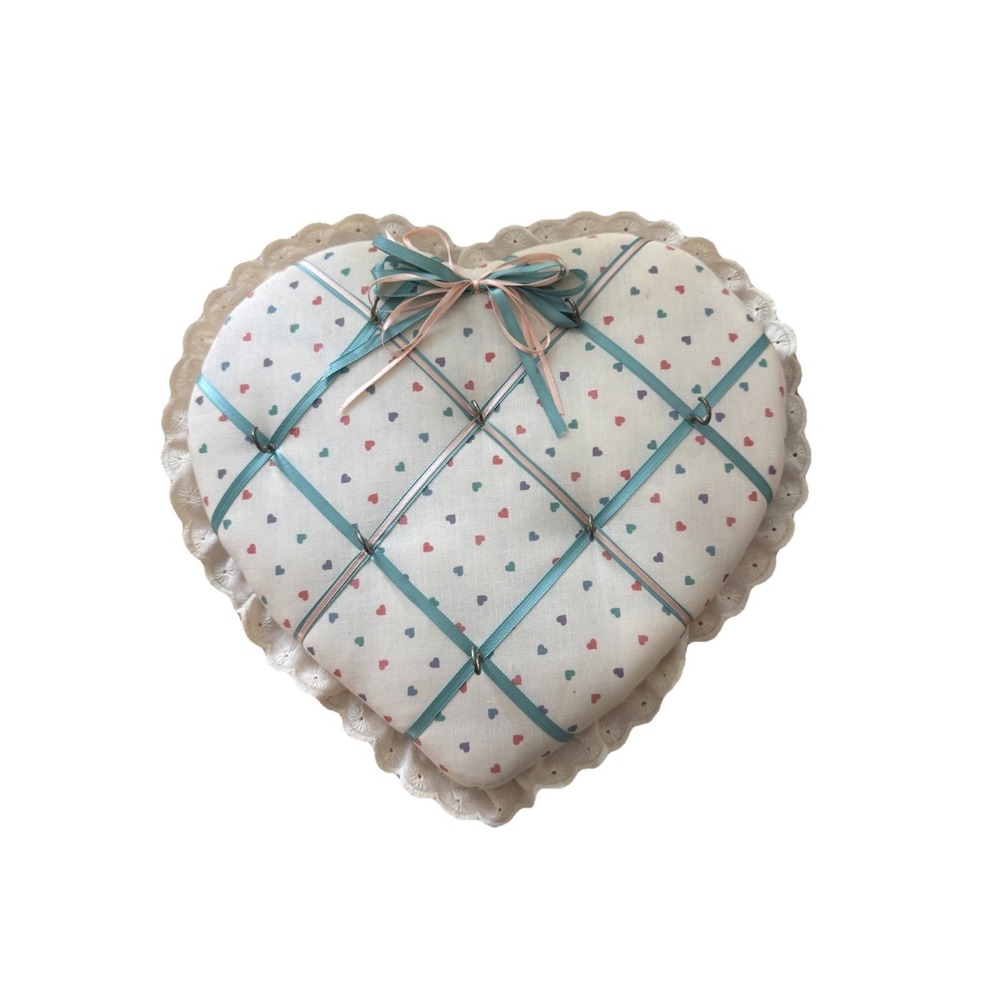 VTG Handmade Shabby Cottage Core Granny Heart Shaped Wall Hanging With Hooks 12"